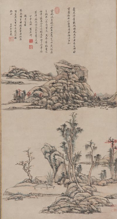 Herbstberge im Stil von Ni Zan, Qing-Dynastie, 1704 von Wang Yuanqi